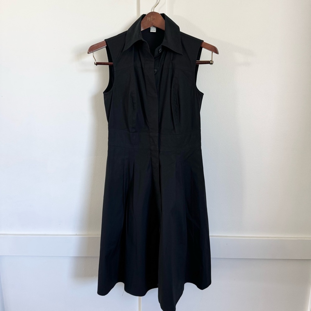 Ann Taylor Button-Down Fit & Flare Black Shirtdress Collar Pleated Sleeveless 2